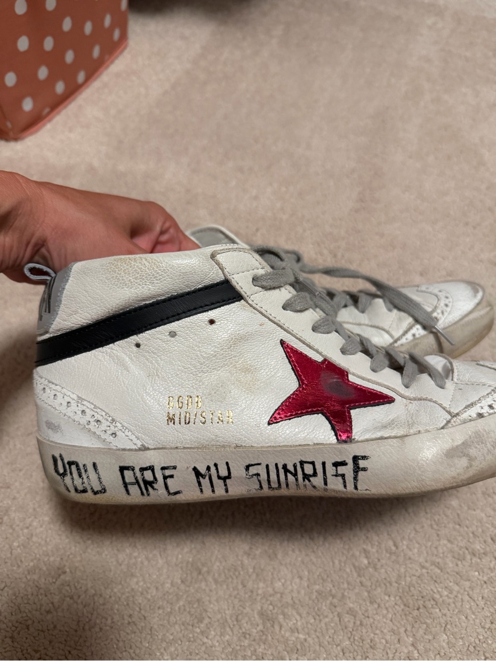 Golden Goose White Leather Mid-Top Sneakers with Red Star size 40